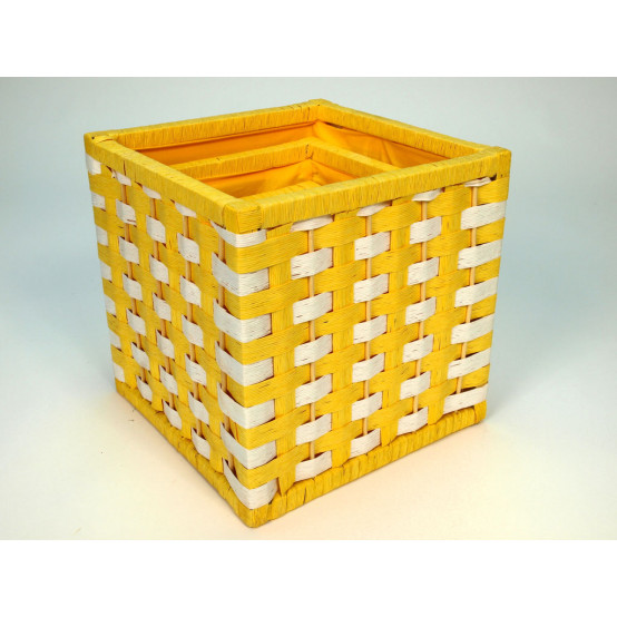 Úložné boxy s výpletem z přírodního provázku ve žluté barvě, vysoké